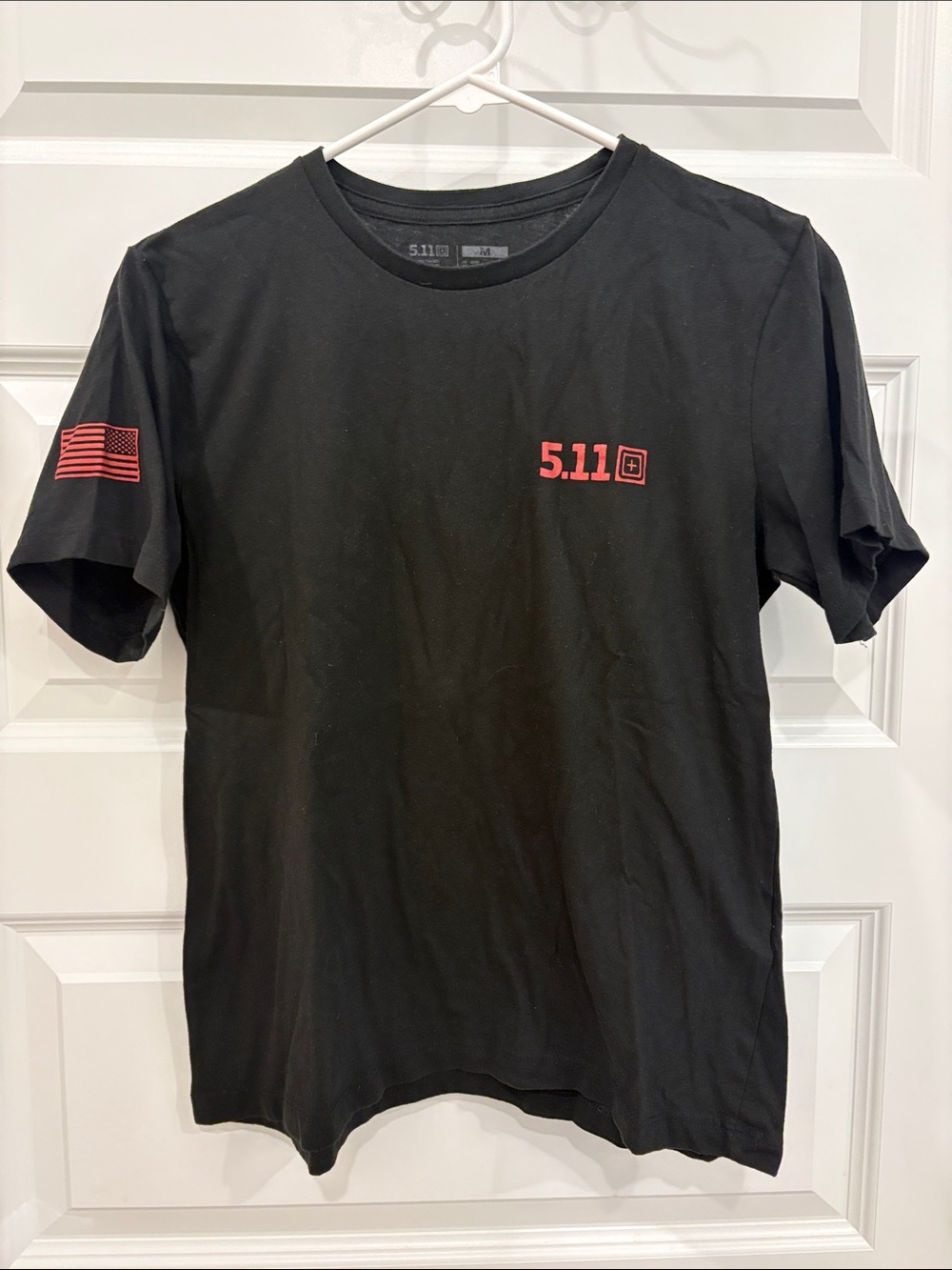 5.11 Tactical Black Short-Sleeve Tee with Red Logo and Flag